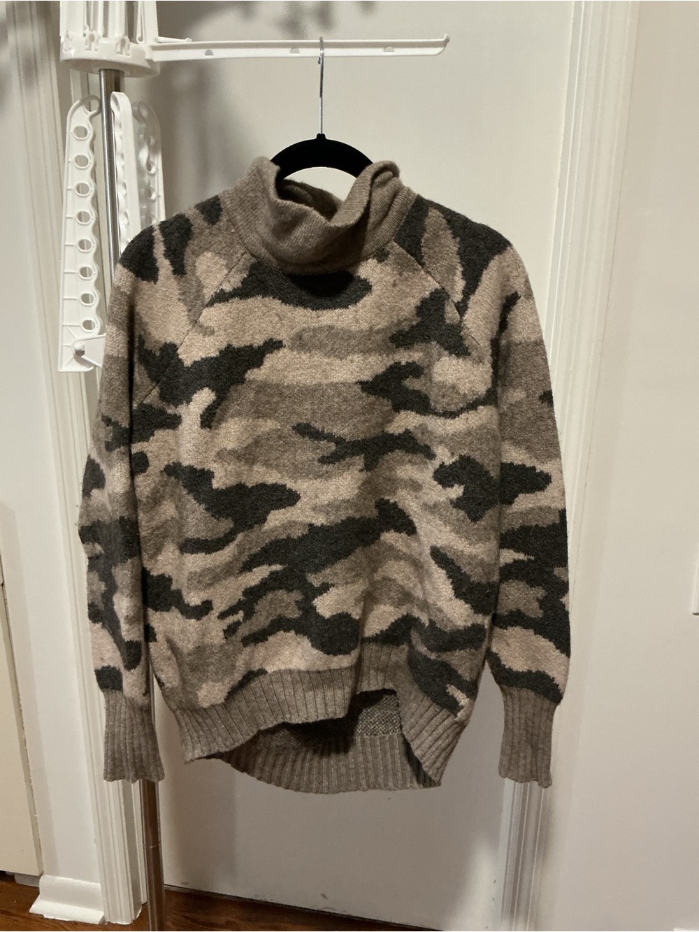 Women’s Turtleneck Camo Sweater - Taupe & Dark Green